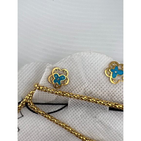 Brilho X Steel Butterfly Pandat Necklace Earrings Set Gold Tone - Picture 4 of 8